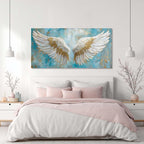 TEKMENT White Angel Wings Wall Art for Bedroom Oil Painting Canvas Prints Beautiful Blue Anime Art Deco Elegant Artwork Office Family Decor