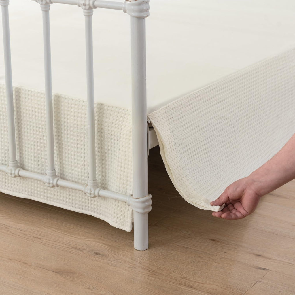Queen Bed Skirt, Pleated Waffle Weave Bed Skirt with Split Corners, Tailored Dust Ruffle 14 Inch Drop Easy Fit, Machine Washable, Ivory, 14" Queen