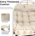 Double Wicker Egg Chair Outdoor Indoor - 2-Person Oversized Loveseat with 8" Thickened Paded Cushion - 700 lbs Weight Capacity Patio Lounge Chair for Balcony Porch Backyard (Beige Radial)