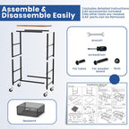 Goovilla Kitchen Cart with Drawers, 4 Tier Metal Rolling Utility Cart Organizer on Lockable Wheels with Wooden Top, Black Fruit Vegetable Storage Rack Also for Cans, Snack, Craft, Art, Office, Beauty