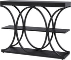 Garvee 39" Narrow Console Tables for Entryway, Industrial 3-Tier Sofa Table with Round Metal Base and Storage Shelves for Living Room, Hallway, Foyer, Black Wood Grain