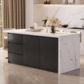 homary Kitchen Island with Storage & Wine Rack, 72" Modern Black Kitchen Cabinet with Wood Top, Large Fixed Island with 3 Drawers & 6 Adjustable Shelves, Without Bar Stools