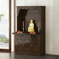 Chinese Style Wooden Prayer Altar Table with Storage Cabinet and Drawer, Buddha Shrine Display Stand, Buddhist Side Table for Living Room (Walnut-102cm)