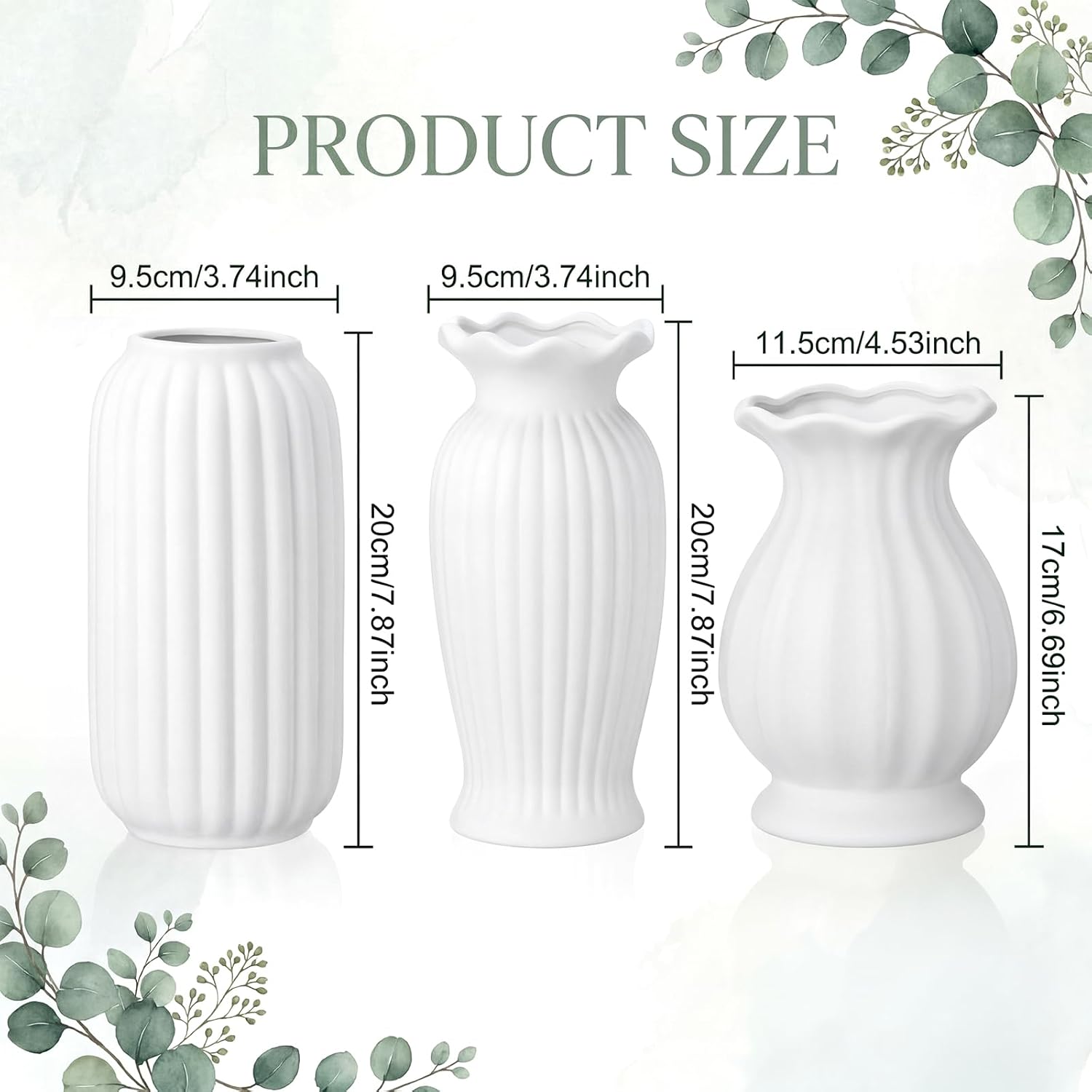 3 Pcs Vase Modern Fluted Ribbed Textured Boho Decorative Vase for Flowers Living Room Home Cabinet Table Centerpieces Wedding Kitchen Office(Milk White Vertical)