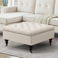 4-in-1 Square Storage Ottoman Bench with Rolling Wheels,Large Ottoman with Storage,Upholstered Coffee Table for Living Room/Bedroom,Beige