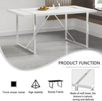 Dining Table Set for 6, White Rectangular MDF Kitchen Table Set with Leather Dining Chairs Set of 4, 55" Dinner Table Set for Kitchen, Dining Room