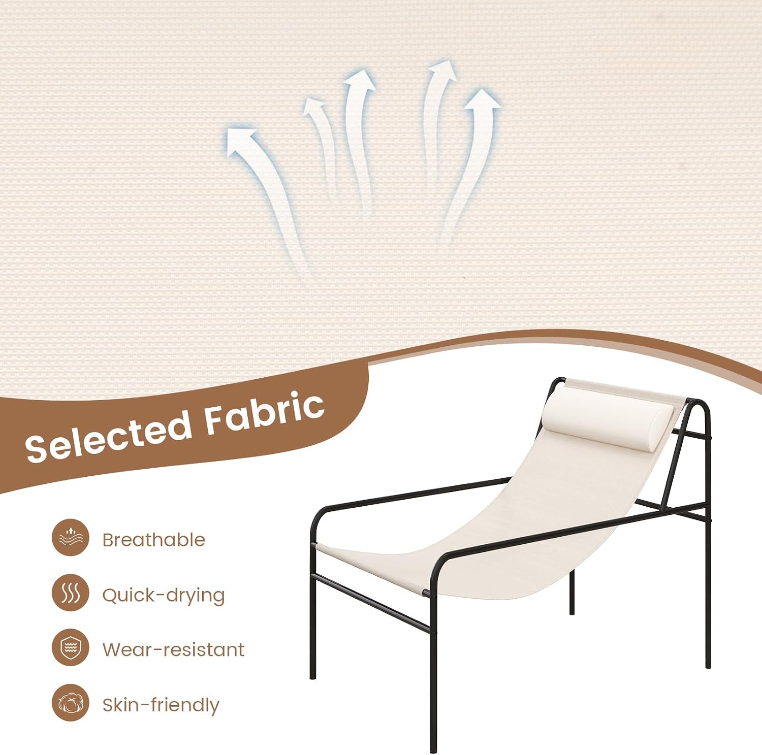 Giantex Patio Sling Lounge Chair Set of 2, Modern Sling Accent Chair with Removable Headrest Pillow, Heavy-Duty Metal Frame, Breathable Seat Fabric, Leisure Chair for Indoor Outdoor, 350 lbs Max Load