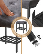 IBUYKE Rectangular Makeup Stool with Adjustable Feet and Storage Space, Footrest Chair, Linen Seat Vanity Stool, Multi-Use as Small Side Table or Ottoman, for Bedroom, Dark Gray WBD017G