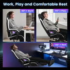 N-GEN GAMING Gaming Chair Video Game Computer Office Desk Use Ergonomic Reclining Backrest Adjustable Armrests Lumbar Support Footrest High Density Foam Breathable Fabric Heavy Duty Base (Black)