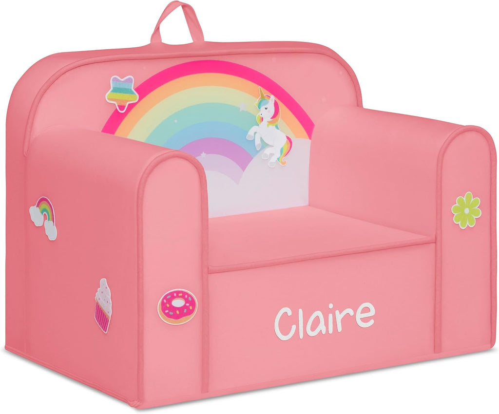 Delta Children Personalized Mix & Match Cozee Kids Chair with Interchangeable Patches, Rainbow