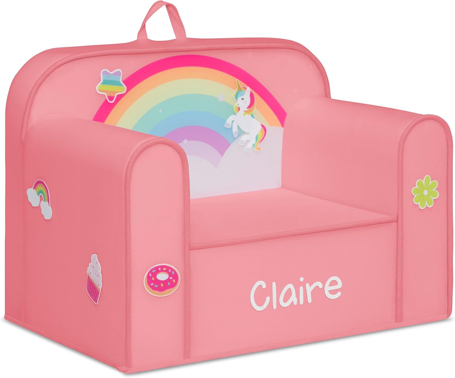 Delta Children Personalized Mix & Match Cozee Kids Chair with Interchangeable Patches, Rainbow