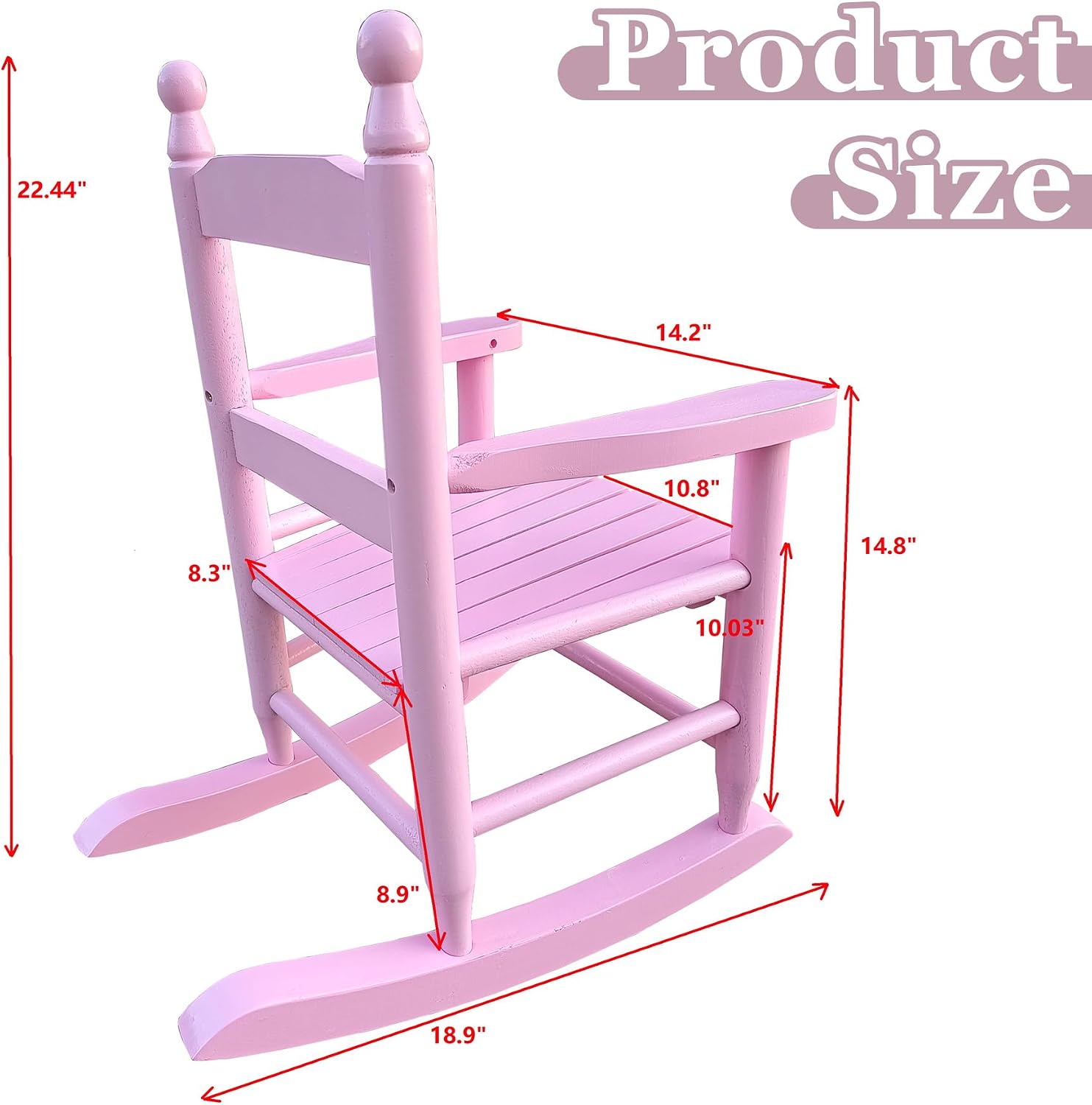 Kids Rocking Chair with Slatted Seat & Backrest, Wooden Porch Rocker for Kids Age 3-8 Indoor & Outdoor, Easy Assembly (Light Pink)