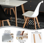 Dining Chairs Set of 4, Mid-Century Modern Kitchen Chairs with Wood Legs and Cushion, Leather Dining Chairs Set for Living Room, Kitchen, Outdoor Lounge, White 4 Pack