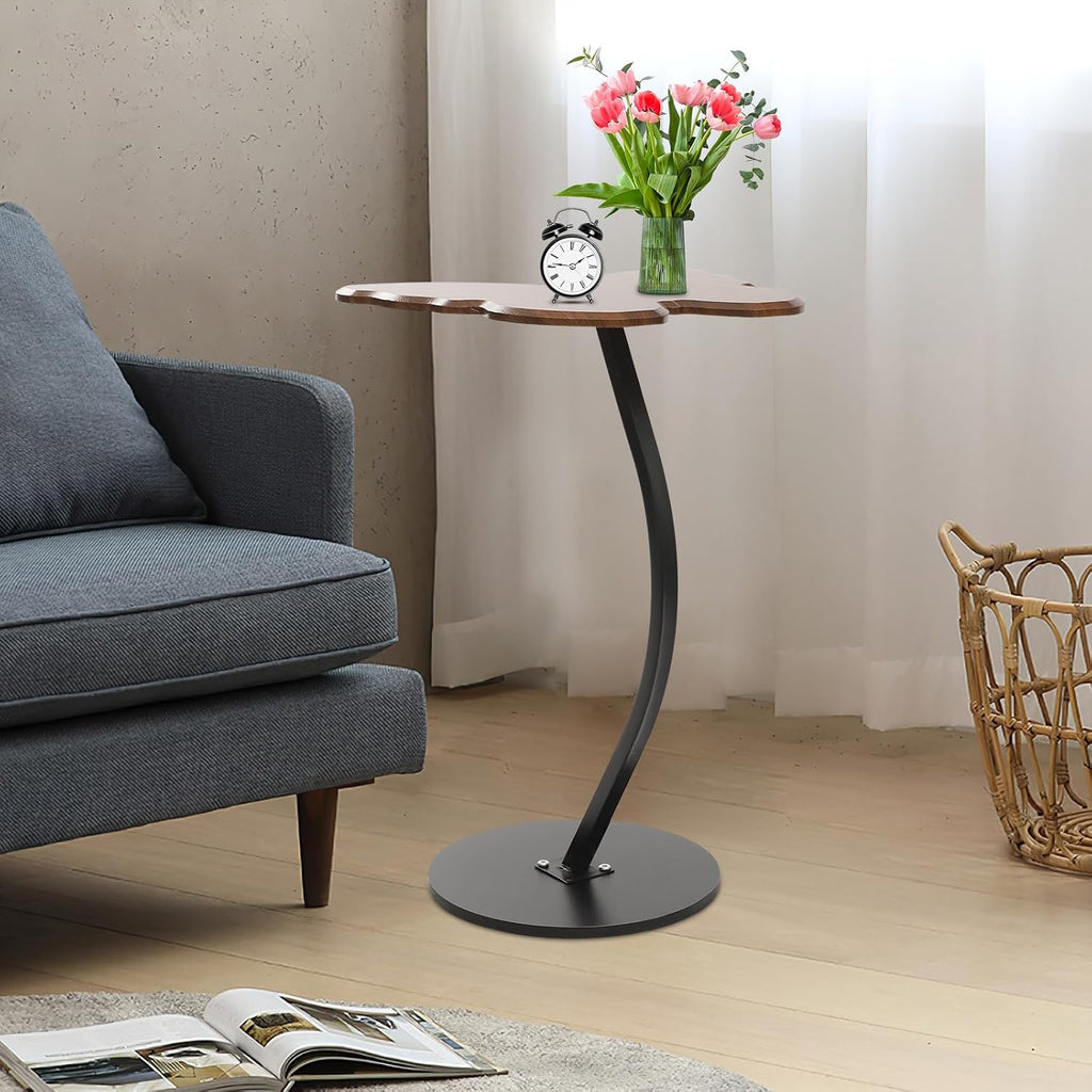 C-Shaped End Table, Butterfly Shaped Sofa Side Table with Metal Frame, Modern Accent Coffee Bedside End Table for Living Room Bedroom Office