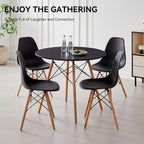 5-Piece 35.5" Round Dining Table Set, Small Kitchen Table Chairs Set of 4 Plastic Seats, Solid Wood Legs, Space Saving Furniture for Living Room Apartment Office Home, Black