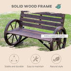 Hassyee Outdoor Patio Wooden Bench with Wagon Wheel and Slatted Design for Poolside, Park, Special Garden Bench with Rustic Style and Durable Wood Construction for Deck, Lawn