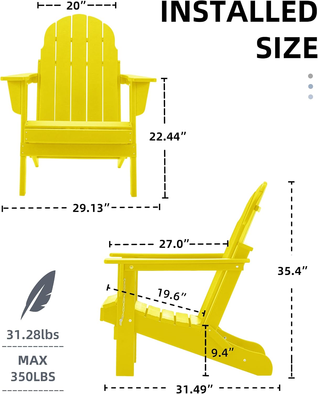 Adirondack Chairs, HDPE All-Weather Adirondack Chair, Fire Pit Chairs (Folding, Yellow)