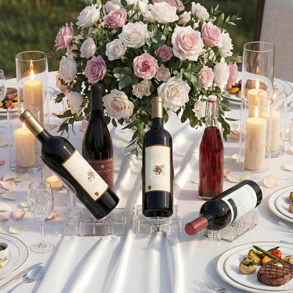 Clear Acrylic Wine Rack, Modular Stackable Countertop Wine Bottle Holder with Leaf Shaped Support, Multi Purpose Versatile Wine Display Stand for Home Bar Party Daily Organizing (4pcs)