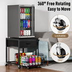 Housolution Mobile Mini Fridge Stand with Storage, Height-Adjustable Mini Beverage Fridge Table, Coffee Bar, 200 lbs Heavy-Duty Compact Refrigerator Shelf with Rolling Cabinet for Kitchen Home, Black