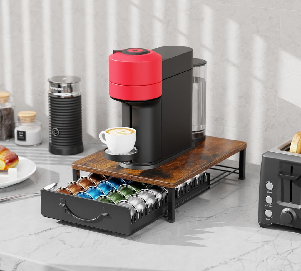 HFHOME Coffee Pod Holder Drawer Compatible with Nespresso, 48 Small or 24 Large VertuoLine Pods, Coffee Capsule Storage Organizer for Vertuo - Coffee Capsule Holder for Home Kitchen