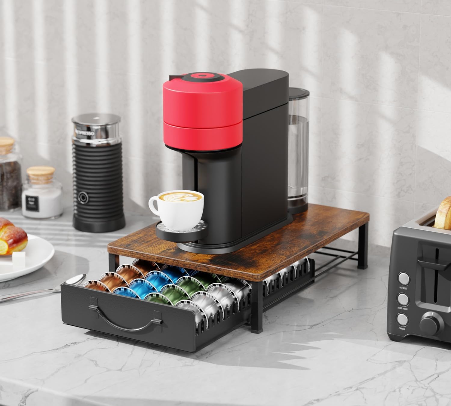 HFHOME Coffee Pod Holder Drawer Compatible with Nespresso, 48 Small or 24 Large VertuoLine Pods, Coffee Capsule Storage Organizer for Vertuo - Coffee Capsule Holder for Home Kitchen