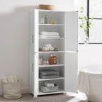 HomeStock Tall Pantry Cabinet - White Linen Storage - 15" D x 28" W x 67" H - Adjustable Shelves