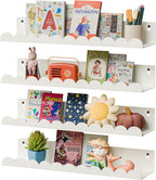 Nursery Book Shelves,Kids Bookshelf and Toy Storage,17 Inch Metal Floating Shelves Set of 4,Wall Shelves for Bedroom, Kids Room,Bathroom,Kitchen,Playroom Decor,Nursery Decor (White Metal, 17 inch)