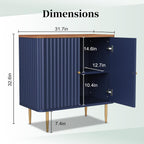 HLR Sideboard Buffet Cabinet with Fluted Texture, Blue Accent Cabinet with 2 Doors, Modern Credenza Storage for Kitchen Living Room, Entryway (Blue, 1 Piece)