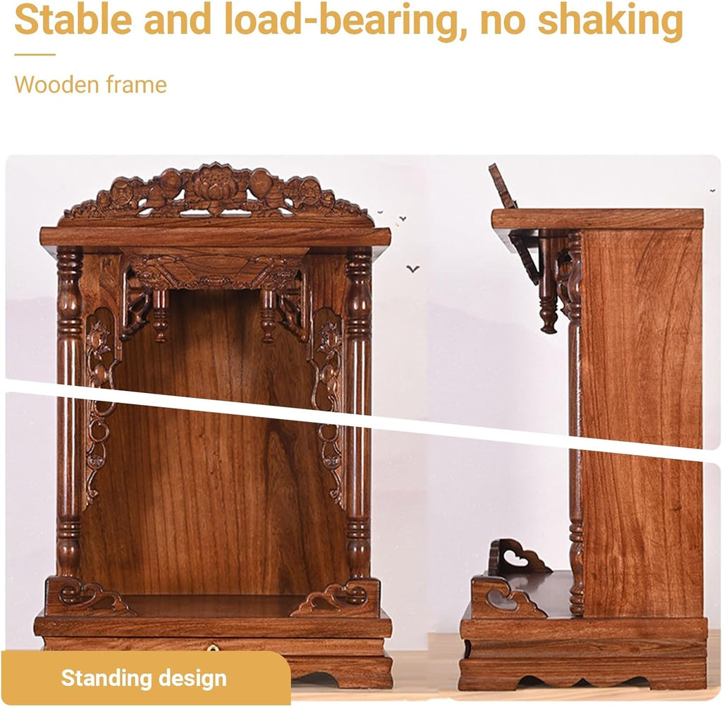 Household Wood Cabinet Personal Shrine Table with Pull-Out Storage Panel Chinese Cabinet Pedestal Offering Table for Home, Temple Buddha Shrine(Rosewood,36 * 28 * 56cm/14.2 * 11 * 22in)