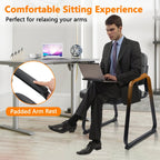 CLATINA Reception Chairs Set of 4, Leather Guest Chairs with Padded Arms and Sled Base, Waiting Room Chair No Wheels, Computer Desk Chair for Office, Home, Break Conference Meeting Room, School, Black