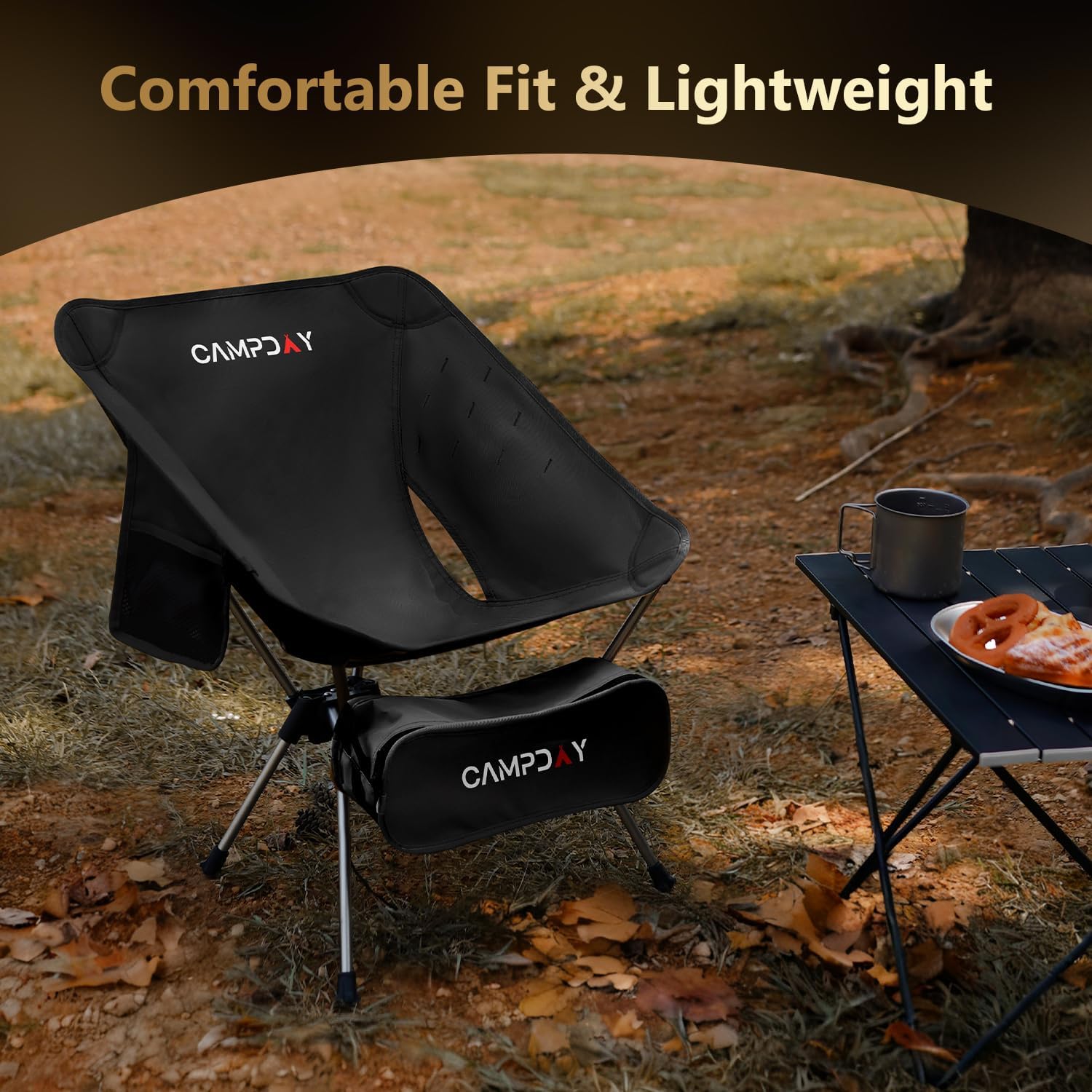 Camping Chair Backpacking Portable Hiking Ultralight Small Lightweight Folding Chair for Outdoor Camp Beach Picnic Concert, Supports 330lbs (Black,1PCS)