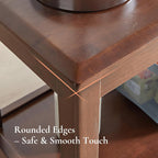 Side Table, Solid Wood Rectangular End Table with Storage Shelf, 2-Tier Coffee Table for Living Room, Rubber Wood Small Sofa Table, Nightstand 19.69 H x 13.39 W x 23.62 D Inches (Walnut)