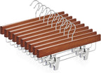 TOPIA HANGER Lotus Wood Pants Hangers, Walnut Wooden Skirt Short Jeans Trouser Hanger with Smooth Surface 360° Swivel Hook Anti Rust 2 Adjustable Clips, 10 Pack CT10PWA