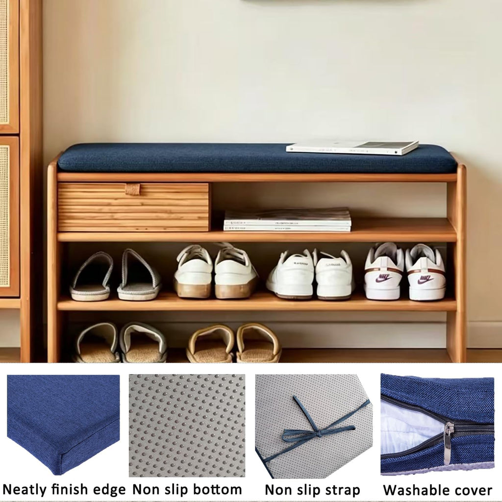 Saula Piano Bench cushons for Indoor Furniture with Ties Non Slip Kitchen Dining Room Bench seat Cushion for Show Storage, Window, Settee, Ottoman (Navy Blue, 40 x 12 Inch)