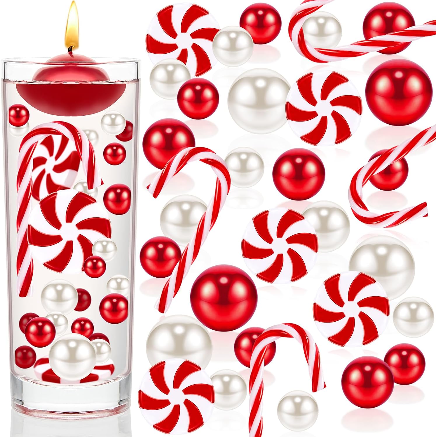 106 Pieces Christmas Vase Filler Pearl for Vase Fillers Floating Candles Centerpiece Beads Vases Pearls Filler for Christmas Home Table Party Decor, Not Included Clear Beads (Classic Style)