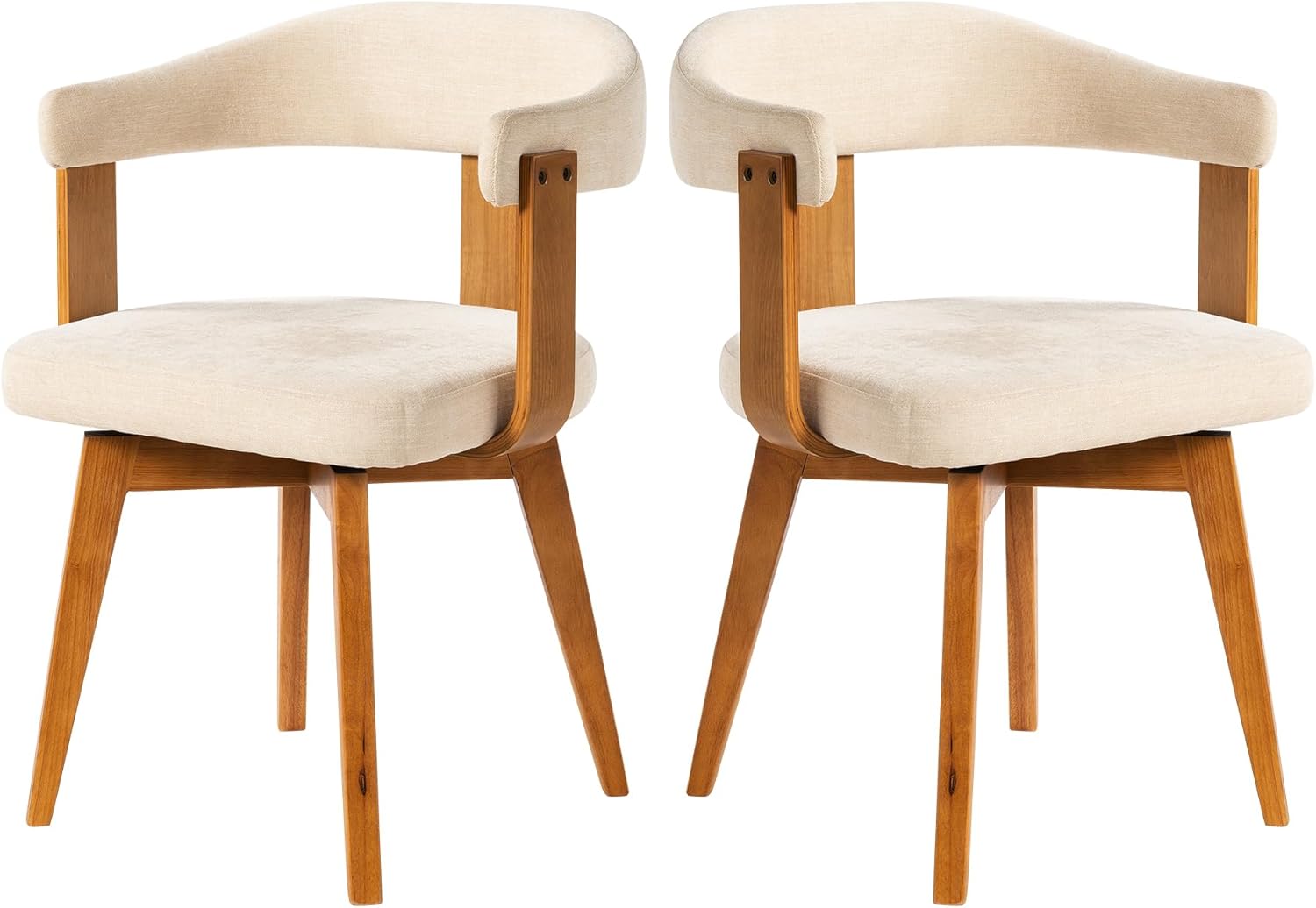 EYYTHUNG Swivel Dining Chairs Set of 2, Mid Century Modern Chenille Dining Chairs with Arms and Wood Legs,Upholstered Kitchen Chairs for Kitchen, Dining Room, Living Room, Beige and Dark Oak