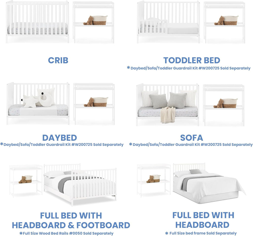 Delta Children Ruby 6-in-1 Convertible Crib & Changing Table 2-Piece Set - Greenguard Gold Certified, Bianca White