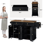 ONBRILL 58" Mobile Kitchen Island, Kitchen Island Cart with Power Outlet, Island Table for Kitchen, Home Bar Carts with Storage, Kitchen Rolling Island with Spice Rack & Towel Rack & Knife Holder