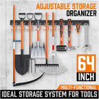 HORUSDY 64 Inch Adjustable Storage System, Wall Mount Tool Organizer, Tool Hangers for Mop and Broom Holder Shovel, Rake, Broom, Mop Holder, Etc (Pack of 2)