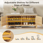 39.4" Shoe Storage Bench with Seating Cushion, Fluted 2-Tier Entryway Bench with 2 Doors & Adjustable Shelves, Shoe Cabinet Bench for Entryway, Bedroom, Hallway, and Living Room