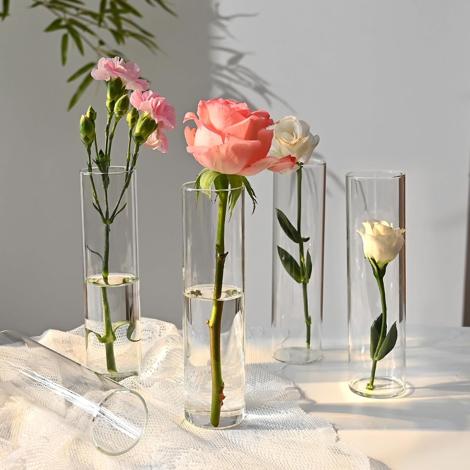 20 Pcs Glass Cylinder Bud Vases for Centerpieces, H: 7.15" x D: 1.85", Birthday Party Wedding Centerpiece Table Decorations, Home Decor, Small Cylinder Living Bud Vases in Bulk for Flowers