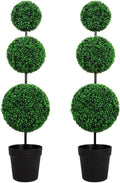 Artificial Boxwood Topiary Tree 4FT Triple Ball Faux Topiary Trees, Waterproof Fake Boxwood Plants Outdoor Indoor, All-Weather Potted for Porch Patio Garden Entryway Home Decor Set of 2