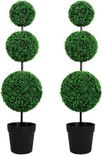 Artificial Boxwood Topiary Tree 4FT Triple Ball Faux Topiary Trees, Waterproof Fake Boxwood Plants Outdoor Indoor, All-Weather Potted for Porch Patio Garden Entryway Home Decor Set of 2