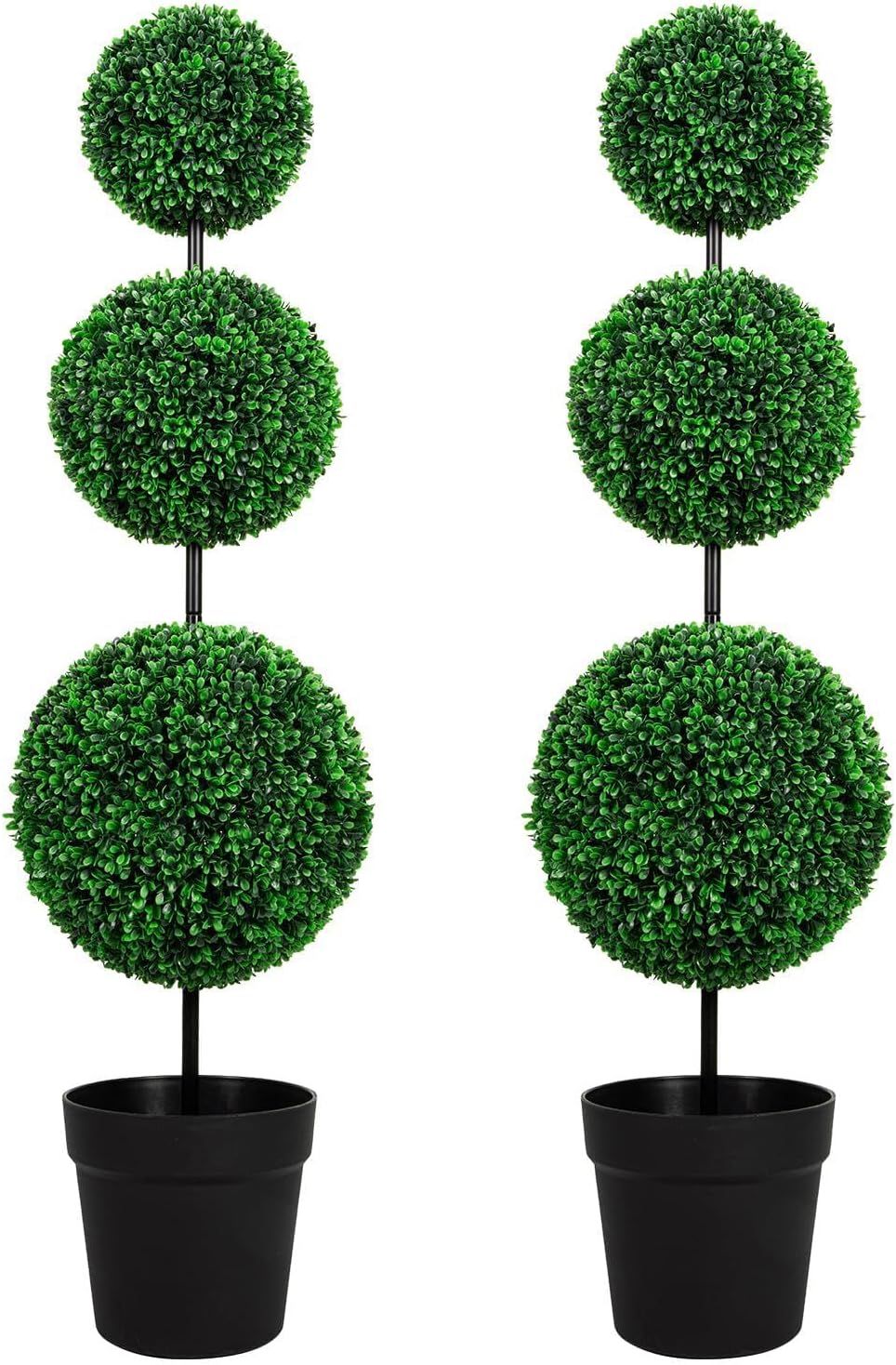 Artificial Boxwood Topiary Tree 4FT Triple Ball Faux Topiary Trees, Waterproof Fake Boxwood Plants Outdoor Indoor, All-Weather Potted for Porch Patio Garden Entryway Home Decor Set of 2