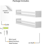 Wallniture Utah 24" Wall Bookshelf for Kids Room, White Floating Nursery Decor Book Shelves, Wood, Set of 2