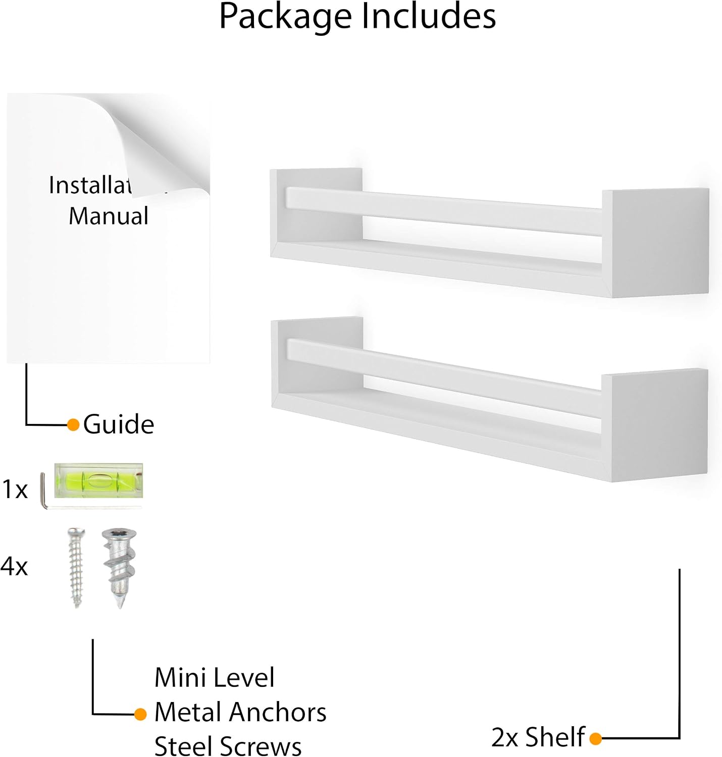 Wallniture Utah 24" Wall Bookshelf for Kids Room, White Floating Nursery Decor Book Shelves, Wood, Set of 2