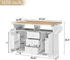 JIJIWANG Multifunctional Extendable Kitchen Island Cart with with Towel Rack,Spice Rack Shelf US Standard Outlet, 47 * 18 * 36inch,5 Wheels Mobile Kitchen Storage Cabinet,1 inchThick Top Board,White