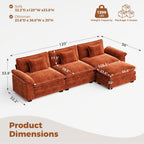 CDCASA 120" Modular Sectional Sofa, Comfy L-Shaped Cloud Couch with Movable Ottomans, Oversized 4-Seater Chenille Deep Seat Sofa Couch for Living Room, DIY Combination, Terracotta Orange