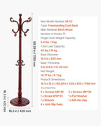 VEVOR Coat Rack Freestanding, Wooden Coats Rack Stand with Weighted Base & 11 Hooks, Free Standing Hall Coat Tree for Entryway, Bedroom, Living Room, Modern Clothes Hanger Stand for Coats, Hats, Bag