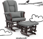 Storkcraft Tuscany Glider and Ottoman with Lumbar Pillow, Espresso/Gray | GREENGUARD Gold Certified, Bonus Lumbar Cushion Included, Solid Wood Base, Smooth Motion, Award-Winning Nursery Rocking Chair